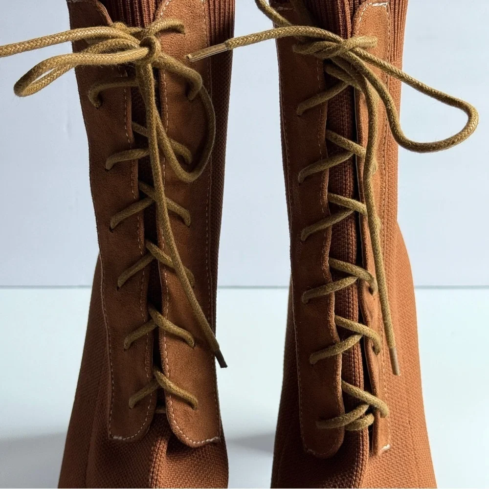 Cuccoo Sock Boots Brown Minimalist Knit Chunky Boot Size 7